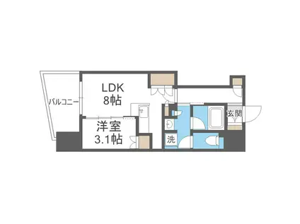 コンフォリア・リヴ本町ウエストQ(1LDK/12階)の間取り写真