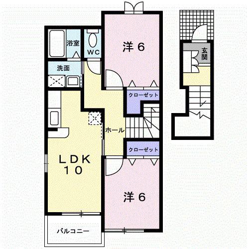 カルム・シェソワ(2LDK/2階)の間取り写真