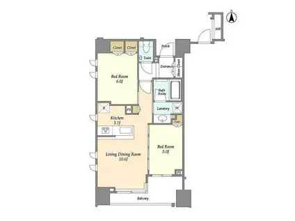 ミリアレジデンス中野坂上(2LDK/6階)の間取り写真