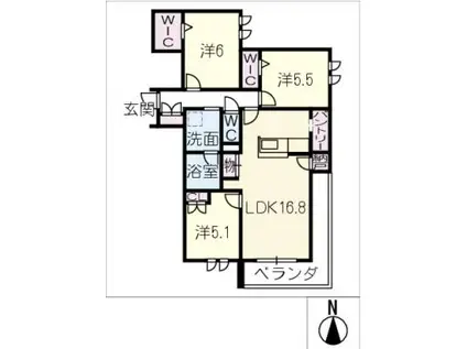 NOBLE岐阜金華(3LDK/3階)の間取り写真