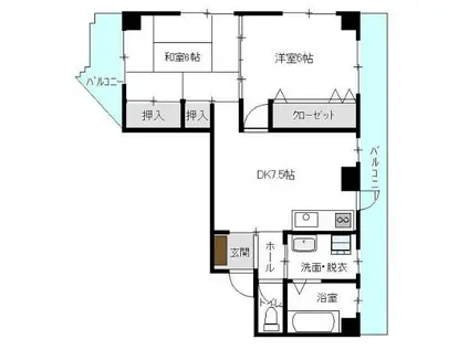 籠町スカイビル(2DK/5階)の間取り写真