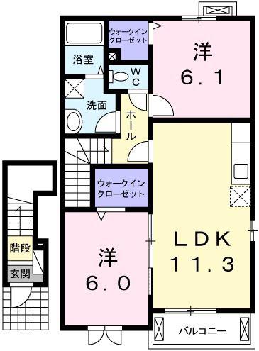 ナーシサス ガーデン(2LDK/2階)の間取り写真