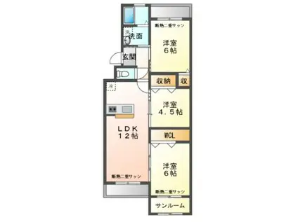 大谷ヒルズA/B棟(3LDK/2階)の間取り写真