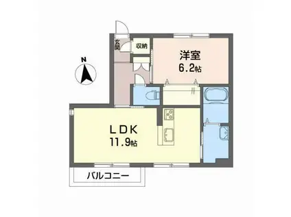 ブリランテ八木田(1LDK/1階)の間取り写真