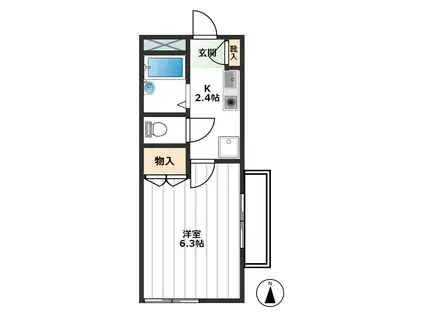 シティハイムたつみ(1K/2階)の間取り写真