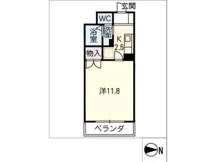 フローラII(1K/2階)の間取り写真