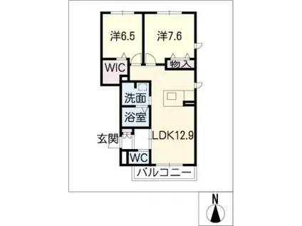 ヴィアソーレ B棟(2LDK/2階)の間取り写真