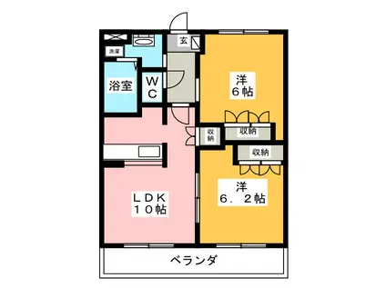 SANTA PLACE 弐番館(2LDK/1階)の間取り写真