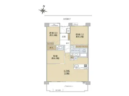 新千里桜ヶ丘メゾンシティー四番館(3LDK/8階)の間取り写真