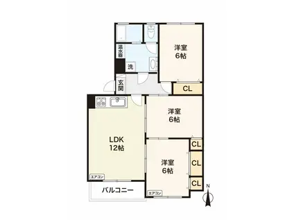 近鉄名古屋線 伏屋駅 徒歩16分 4階建 築51年(3LDK/2階)の間取り写真