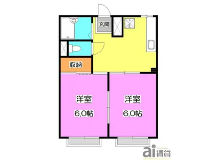 ハンティングヒル(2DK/1階)の間取り写真