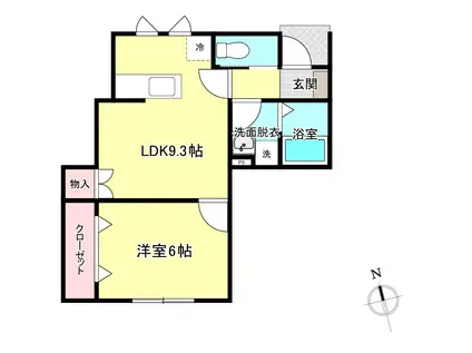 ロックサイドB棟(1LDK/1階)の間取り写真