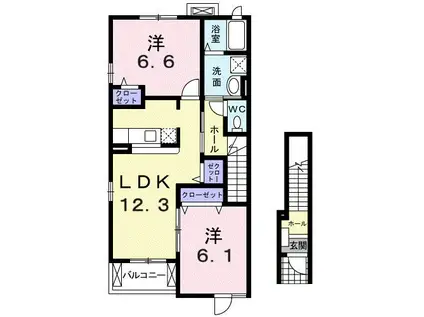 アンソレイユ西山I(2LDK/2階)の間取り写真