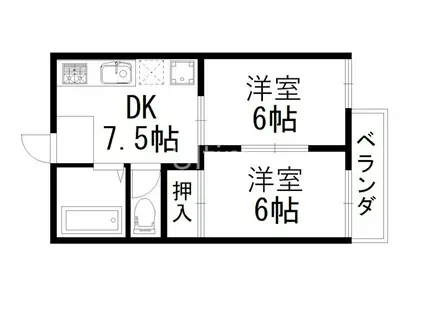 タウニィウエノB棟(2DK/2階)の間取り写真