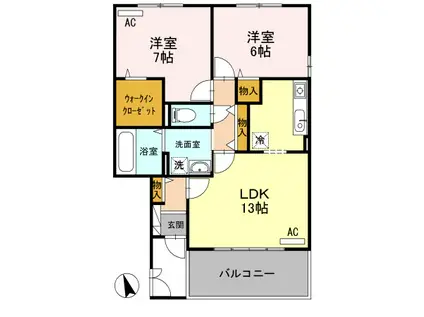 カーサ・セレーノB棟(2LDK/2階)の間取り写真