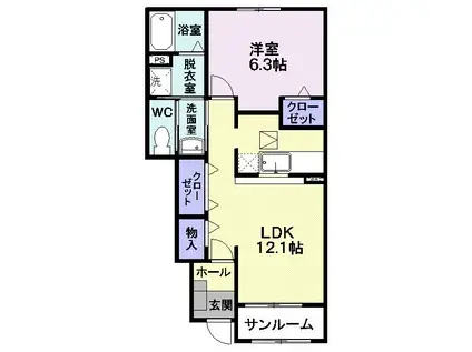 メゾングランレーブB(1LDK/1階)の間取り写真