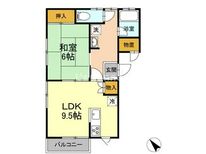 クレメンティアB(1LDK/2階)の間取り写真