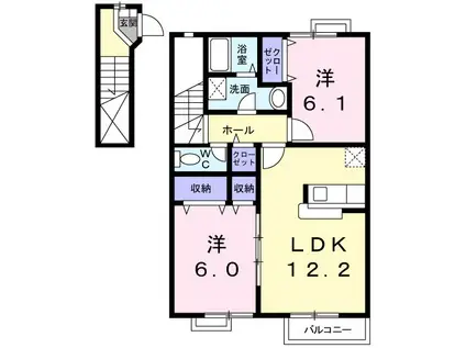 グランドゥールC(2LDK/2階)の間取り写真