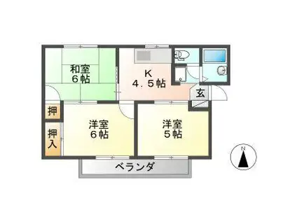 竹市南塚ハイツ B(3DK/2階)の間取り写真