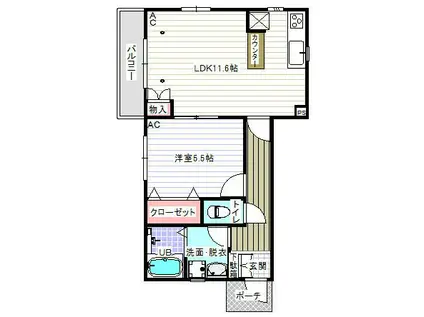 メゾンサンコー(1LDK/1階)の間取り写真