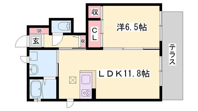 MAST COURT下滝野A棟(1LDK/1階)の間取り写真