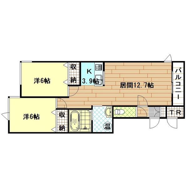JR宗谷本線 旭川四条駅 徒歩16分 2階建 築18年(2LDK/2階)の間取り写真