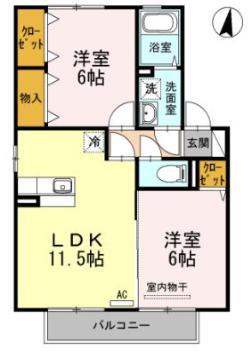 ソレイユ千田 E棟(2LDK/2階)の間取り写真