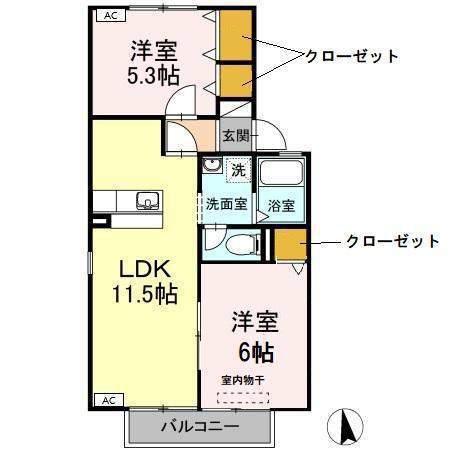 ハイカムール川口A棟(2LDK/2階)の間取り写真
