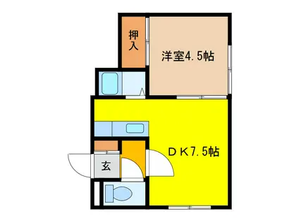 高台ガーデン(1DK/1階)の間取り写真