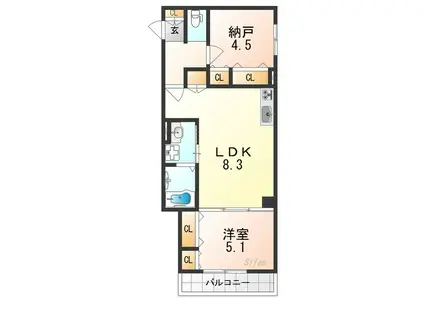 フォレストクリエオーレ高師浜(1SLDK/2階)の間取り写真