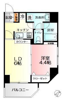 イーリス天王町(1DK/3階)の間取り写真