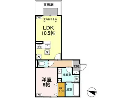 ディールーム野間大池(1LDK/1階)の間取り写真