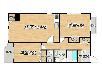 スコーレ21南船場(2LDK/6階)の間取り写真