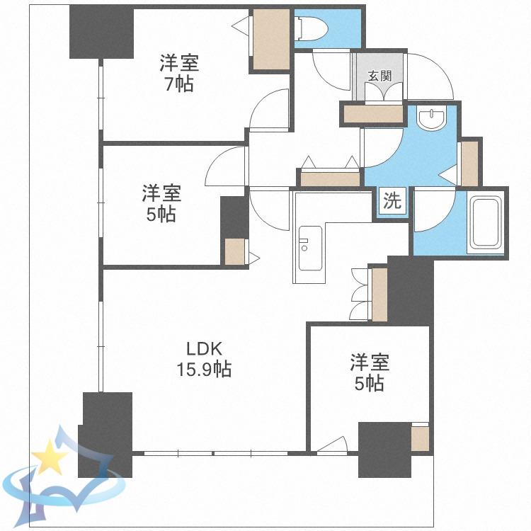 ザ・タワーズフロンティア札幌(3LDK/5階)の間取り写真