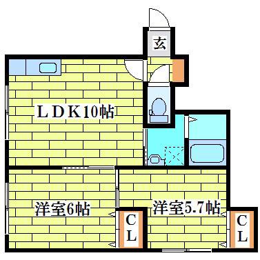 クリスタルヒルズ清田(2LDK/4階)の間取り写真