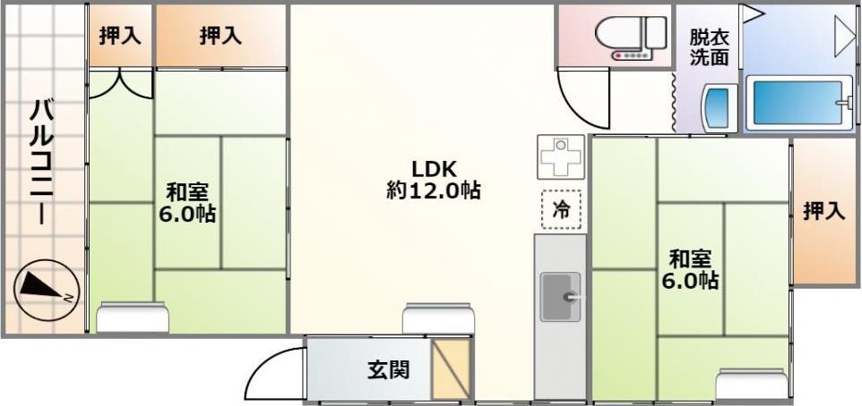 榎ハイツ(2LDK/2階)の間取り写真