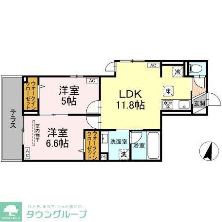 D PAINA 木月住吉町(2LDK/1階)の間取り写真