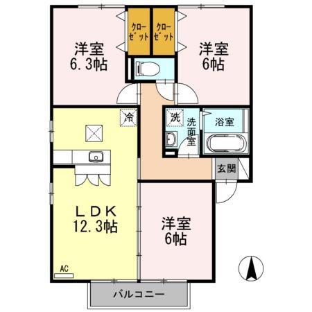 セントバーグ吉方C(3LDK/1階)の間取り写真