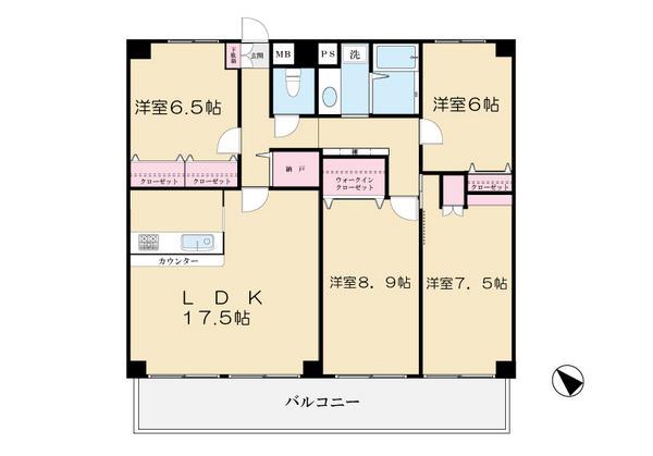 トライダント翠耀館(4SLDK/4階)の間取り写真