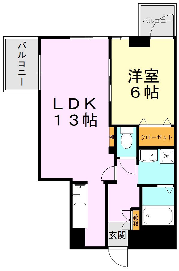 サンデンハイツ新町(1LDK/8階)の間取り写真
