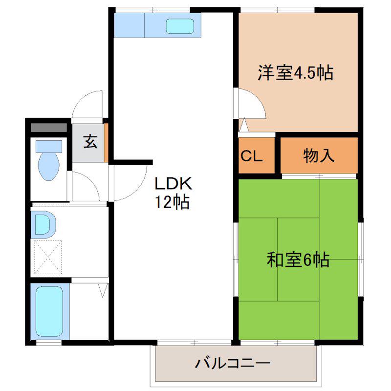 イーグルA棟(2LDK/2階)の間取り写真
