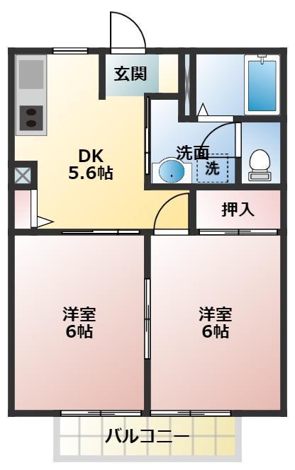 ボナールメゾン(2DK/2階)の間取り写真