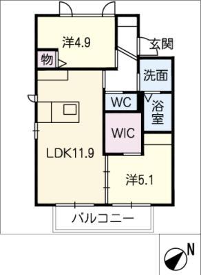 ディアコート竹陽B(2LDK/1階)の間取り写真