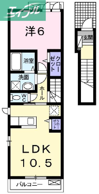 ビッグスプレッド(1LDK/2階)の間取り写真