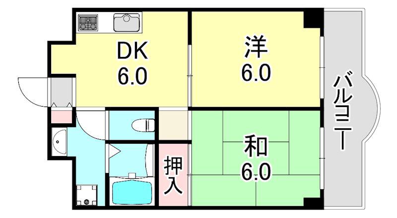六甲パークランド(2DK/3階)の間取り写真
