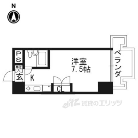 サンヒルズハウス(1K/6階)の間取り写真