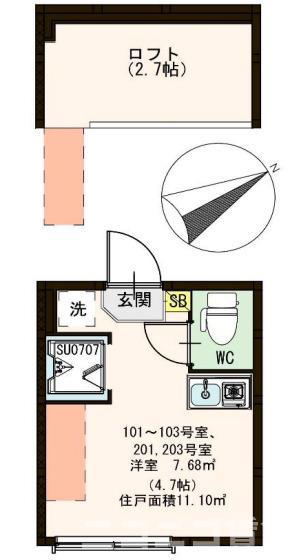 ハーモニーテラス志茂VIII(ワンルーム/2階)の間取り写真