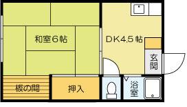 ヤングハイツ三郎丸(1DK/2階)の間取り写真