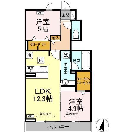 ウィット高岡(2LDK/1階)の間取り写真