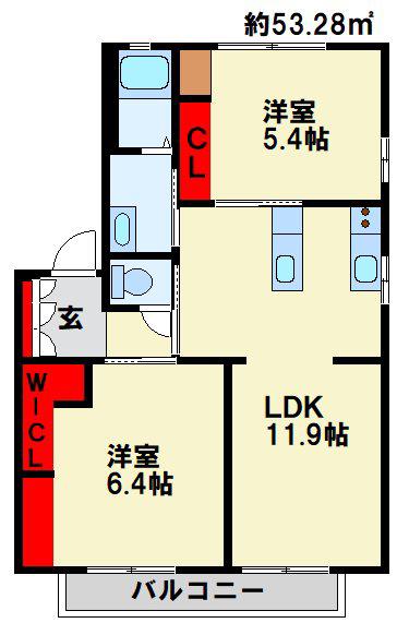 エルミタージュくにた A棟(2LDK/2階)の間取り写真